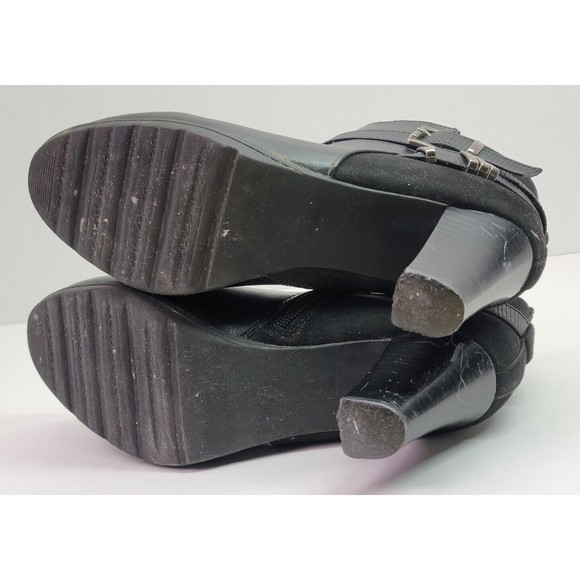 Perphy Black Leather Platform Ankle Boots Crocodile Printed Strap Womens size 7 - Picture 7 of 13